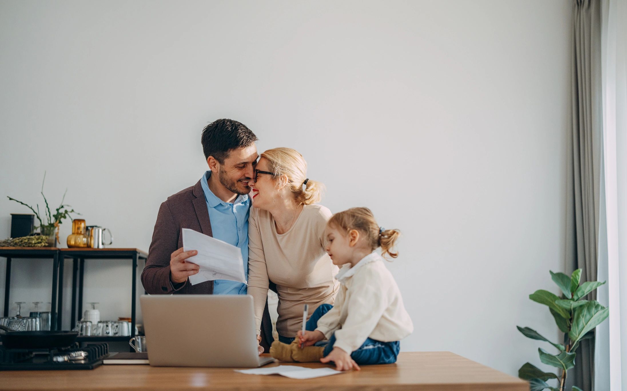 Family reviewing finances together